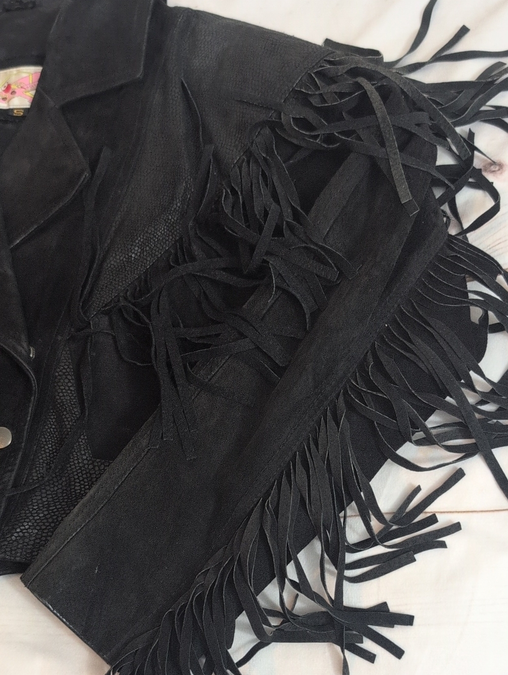 Vintage Adler Black Leather Fring Moto Style Jacket size Small - Picture 5 of 15